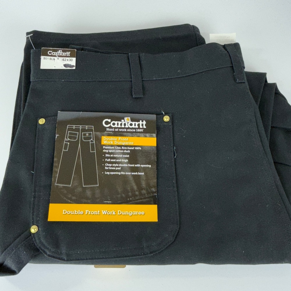 Carhartt Double Front Work Dungaree Pants Mens 42x30 B01 BLK Black NWT NOS